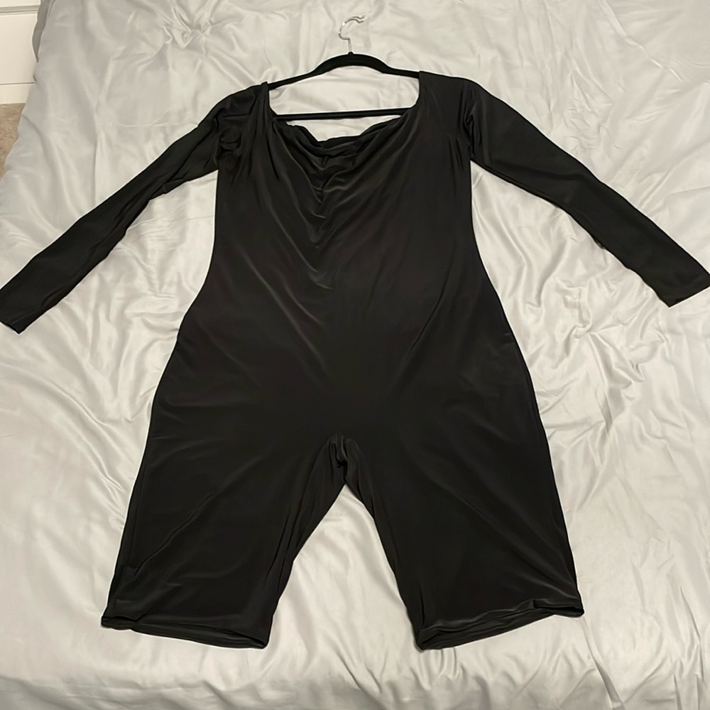 Romper - black romper shorts with sheer long sleeves